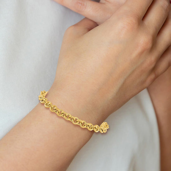 14k Polished 6.5mm Fancy Rolo Link 7.75 inch Bracelet