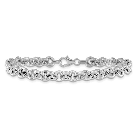 14k White Gold Polished 6.5mm Fancy Rolo Link 7.75 inch Bracelet