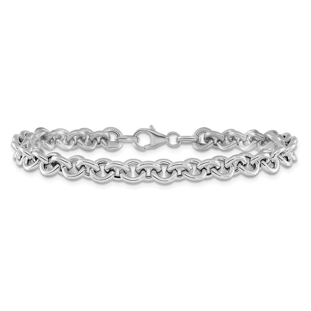 14k White Gold Polished 6.5mm Fancy Rolo Link 7.75 inch Bracelet