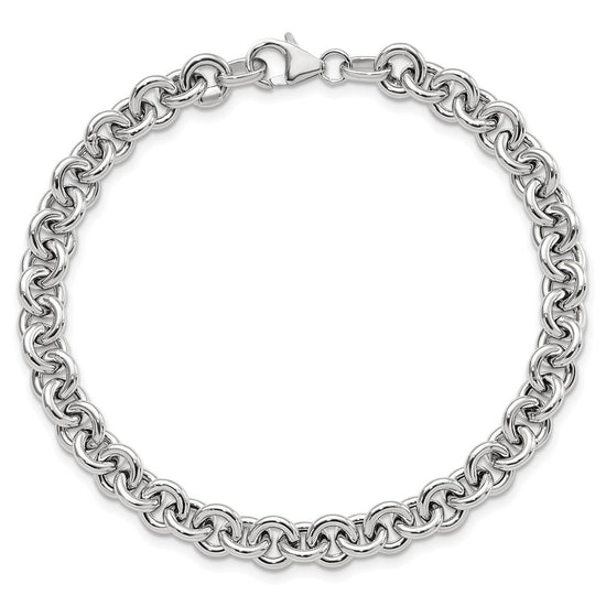 14k White Gold Polished 6.5mm Fancy Rolo Link 7.75 inch Bracelet