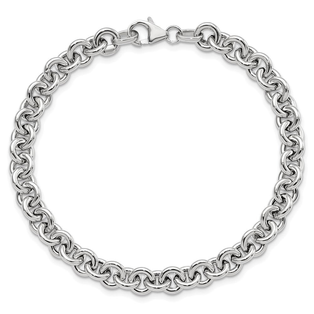 14k White Gold Polished 6.5mm Fancy Rolo Link 7.75 inch Bracelet