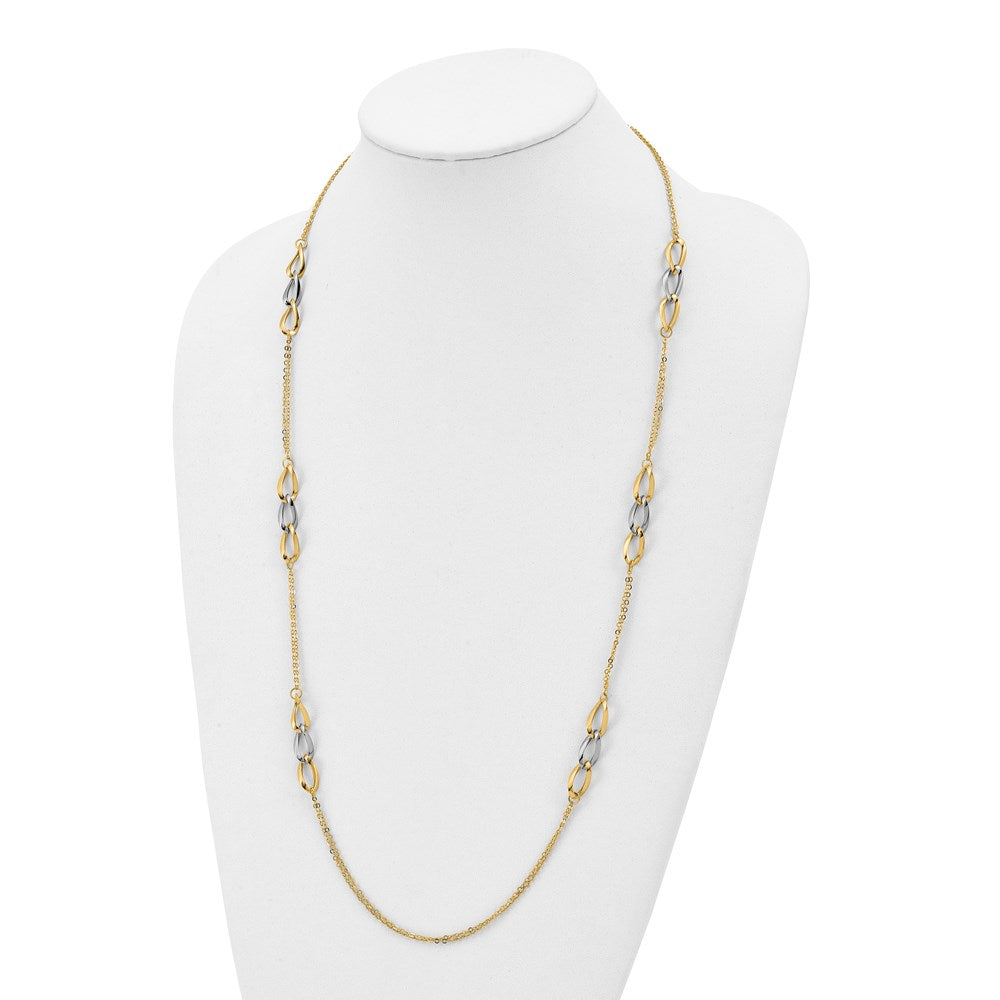 14K Two-tone Polished w/ .25 in ext. Fancy Link Necklace