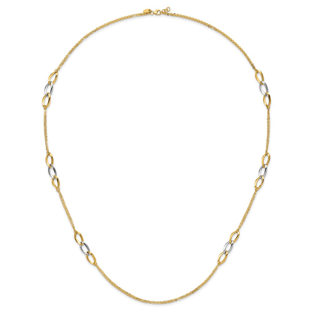 14K Two-tone Polished w/ .25 in ext. Fancy Link Necklace
