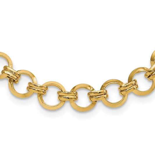 14k Polished 9.4mm Fancy Circle Link 18 inch Necklace