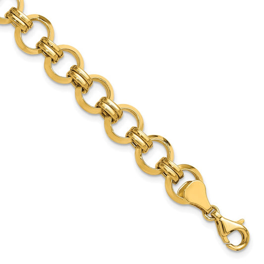 14k Polished 9.4mm Fancy Circle Link 7.5 inch Bracelet