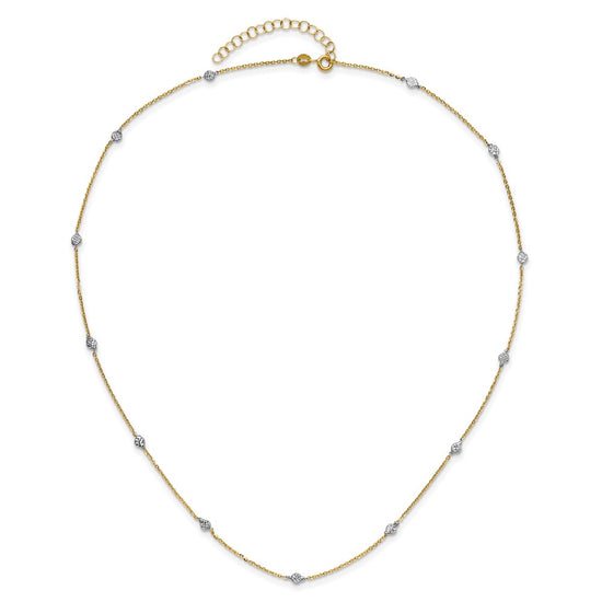 14K and White Rhodium Polished Diamond-cut Discs and Chain 18 inch Station Necklace