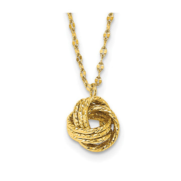 14k Diamond-cut Love Knot Pendant 18 inch Necklace