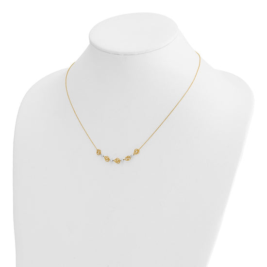 14k Two-tone Diamond-cut Beads and Love Knots 18 inch Necklace