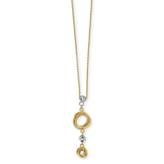 14k Two-tone Polished Love Knots with Diamond-cut Beads 18 inch Necklace