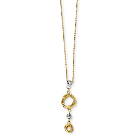 14k Two-tone Polished Love Knots with Diamond-cut Beads 18 inch Necklace