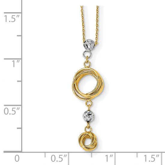 14k Two-tone Polished Love Knots with Diamond-cut Beads 18 inch Necklace