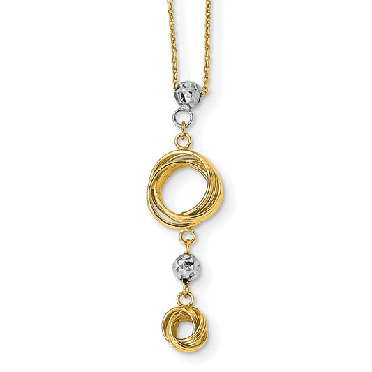 14k Two-tone Polished Love Knots with Diamond-cut Beads 18 inch Necklace