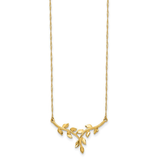 14K Polished Leaves 17 inch Necklace