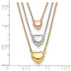 14K Tri-color Three Hearts 16 inch Layered Necklace Plus 1 inch Extender