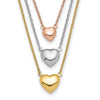 14K Tri-color Three Hearts 16 inch Layered Necklace Plus 1 inch Extender