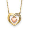 14K Two-Tone CZ Heart-in-Heart 18 inch Necklace Plus 2 inch Extender