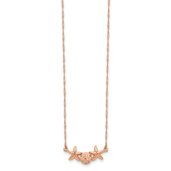 14K Rose Gold Brushed and Polished Sand Dollar and Starfish 17 inch Necklace