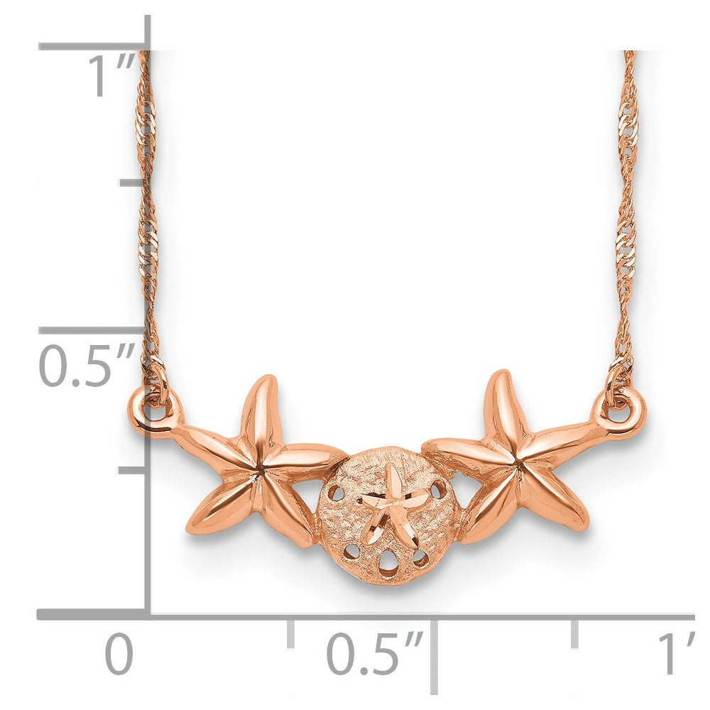 14K Rose Gold Brushed and Polished Sand Dollar and Starfish 17 inch Necklace