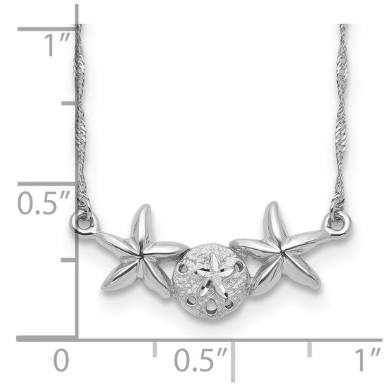 14K White Gold Brushed and Polished Sand Dollar and Starfish 17 inch Necklace