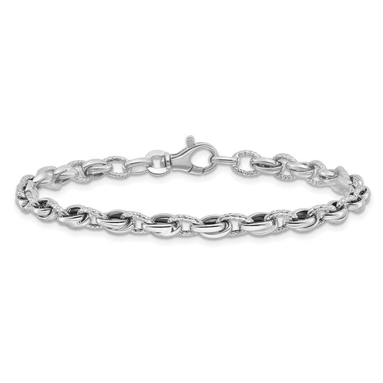 14K White Gold Polished Fancy Link 7.5 inch Bracelet