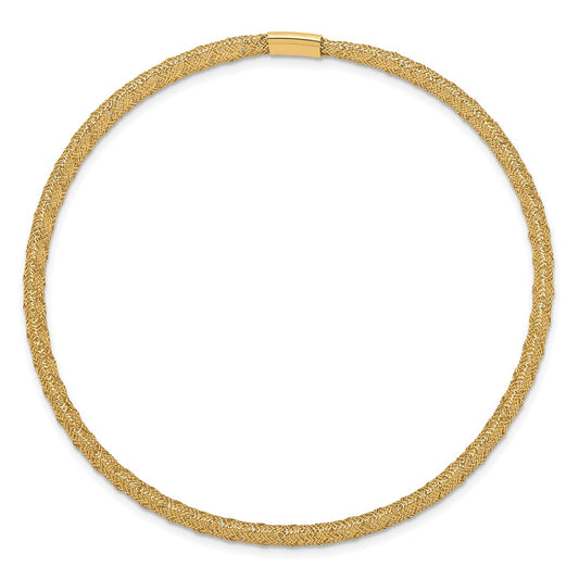 14K 4mm Fancy Woven Mesh Slip-on Stretch Bracelet