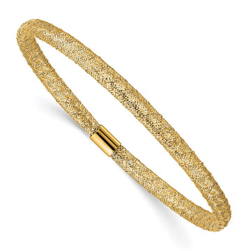 14K 4mm Fancy Woven Mesh Slip-on Stretch Bracelet