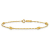 14k Diamond-cut Chain with Satin Oval Beads 7.5 inch Bracelet