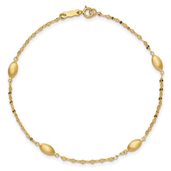 14k Diamond-cut Chain with Satin Oval Beads 7.5 inch Bracelet
