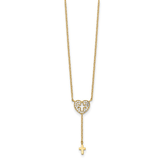 14K Heart with Cross CZ Necklace