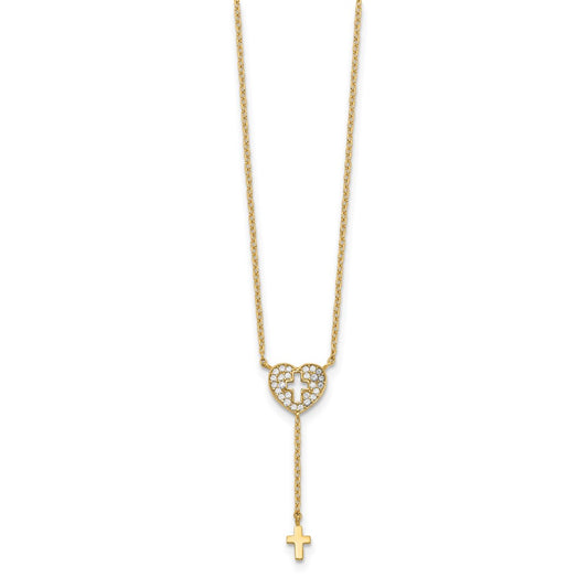 14K Heart with Cross CZ Necklace