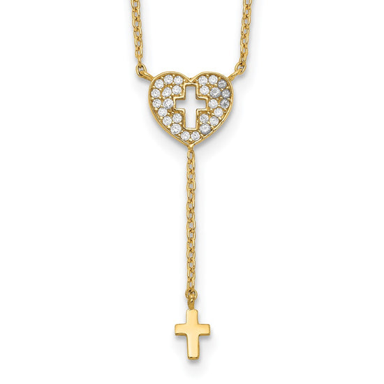 14K Heart with Cross CZ Necklace