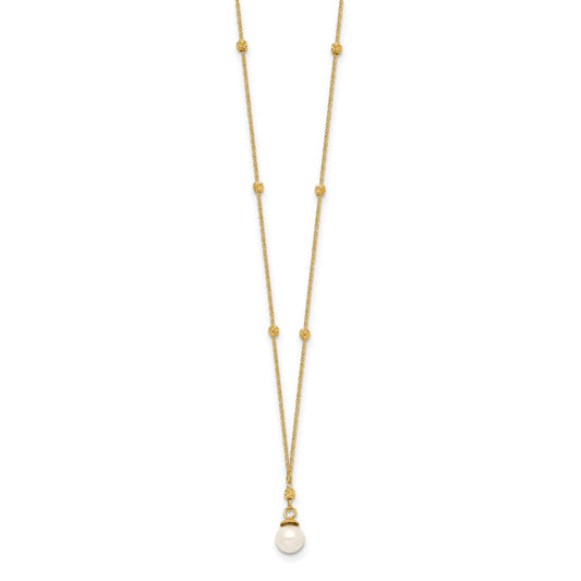 14k 4-5mm White Freshwater Cultured Pearl with Diamond-cut Beads 18 inch Necklace