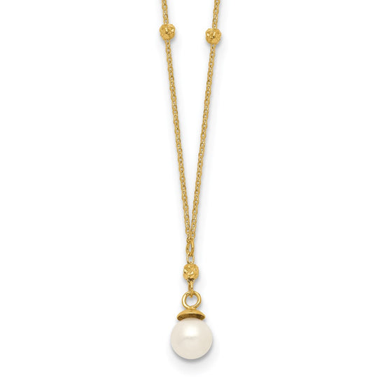 14k 4-5mm White Freshwater Cultured Pearl with Diamond-cut Beads 18 inch Necklace