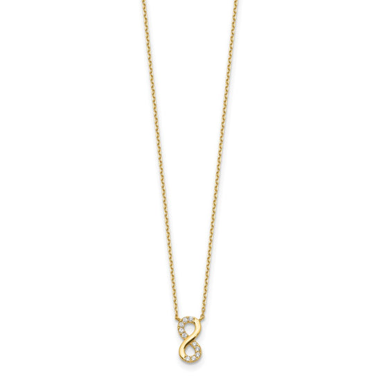 14K Polished Infinity Symbol with CZ 18 inch Necklace Plus 2 inch Extender