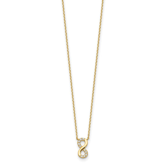 14K Polished Infinity Symbol with CZ 18 inch Necklace Plus 2 inch Extender