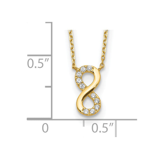 14K Polished Infinity Symbol with CZ 18 inch Necklace Plus 2 inch Extender