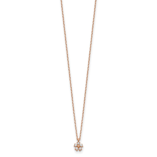 14K Rose Gold CZ Flower w/ 1in ext. Necklace