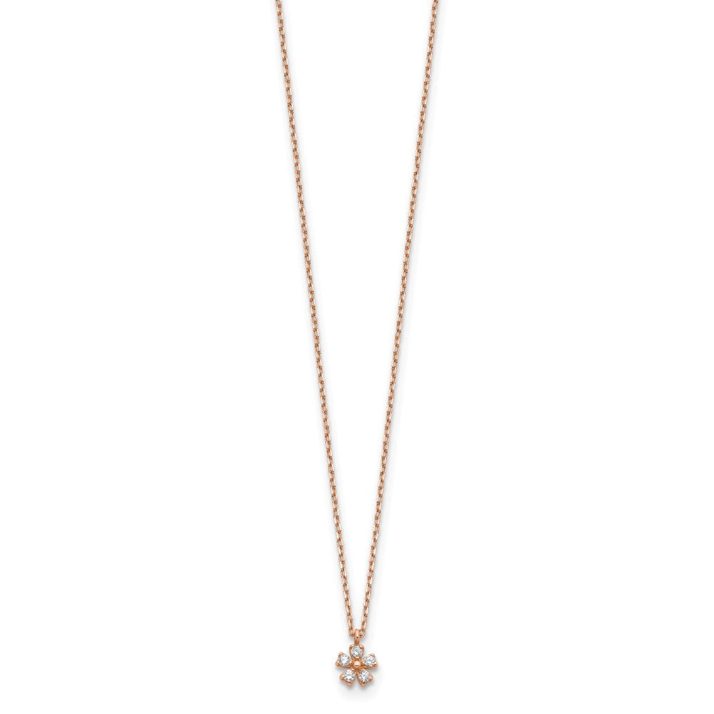 14K Rose Gold CZ Flower w/ 1in ext. Necklace