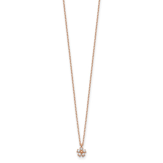 14K Rose Gold CZ Flower w/ 1in ext. Necklace