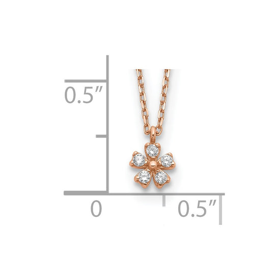 14K Rose Gold CZ Flower w/ 1in ext. Necklace