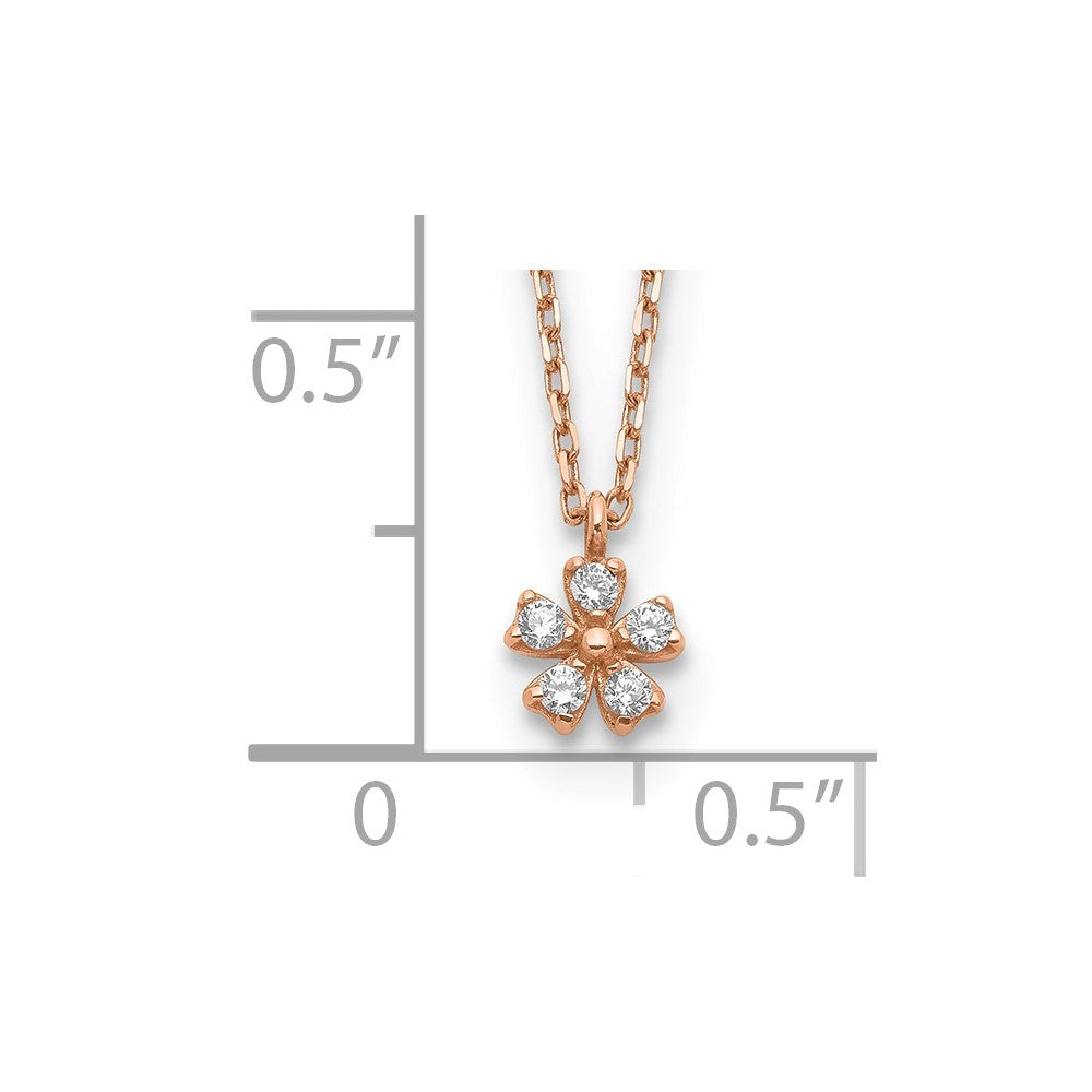 14K Rose Gold CZ Flower w/ 1in ext. Necklace