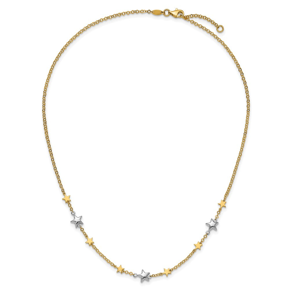 14K Two-Tone Polished Puffed and Flat Stars 17 inch Necklace Plus 1 inch Extender