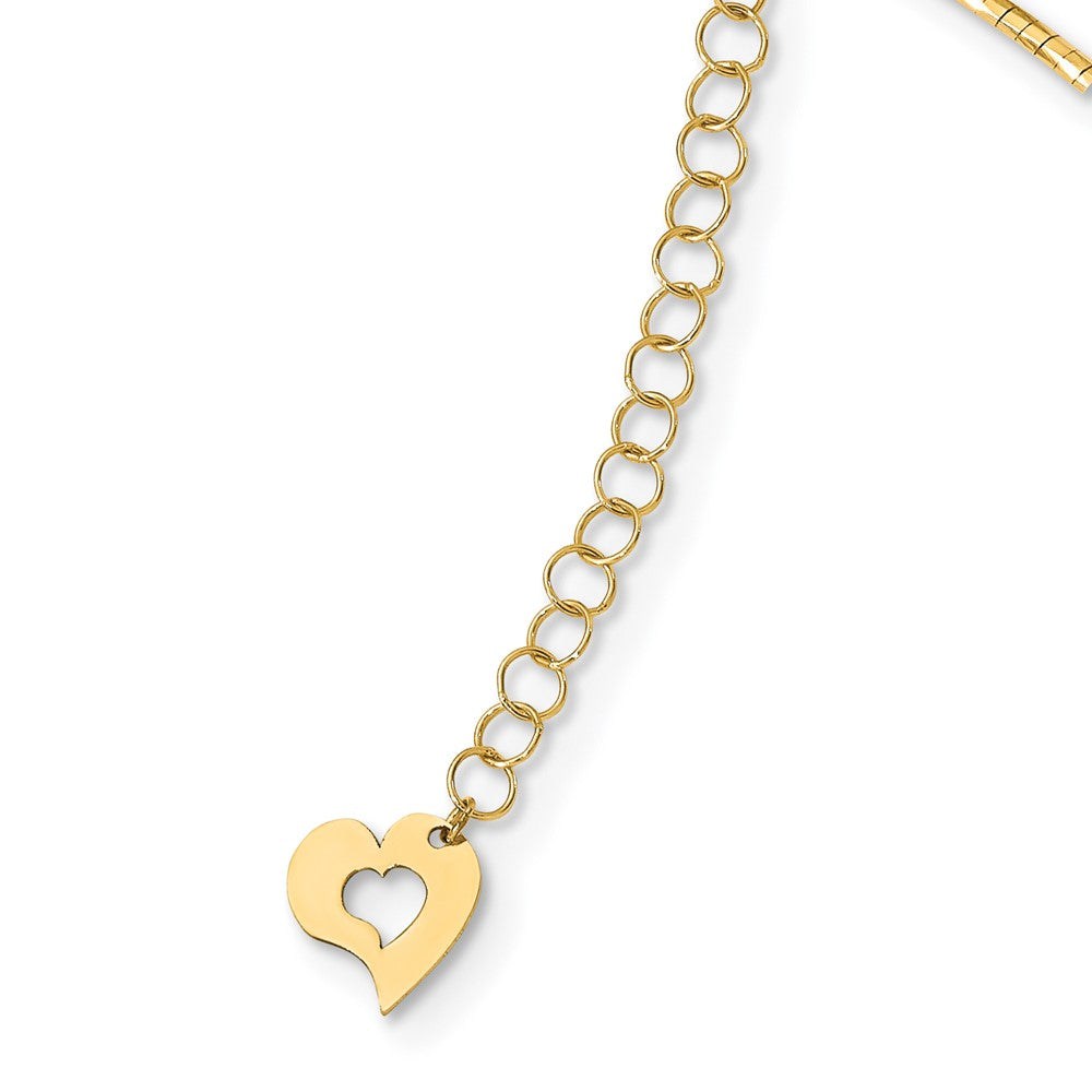 14K Polished Diamond-cut 1.25mm 18 inch Round Twisted Omega Necklace Plus 2 inch Heart Chain Extender