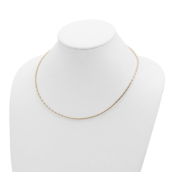 14K Polished Diamond-cut 1.25mm 18 inch Round Twisted Omega Necklace Plus 2 inch Heart Chain Extender