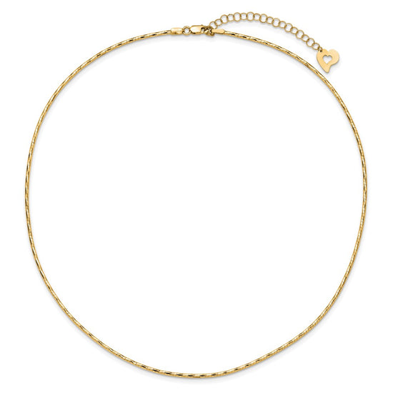 14K Polished Diamond-cut 1.25mm 18 inch Round Twisted Omega Necklace Plus 2 inch Heart Chain Extender