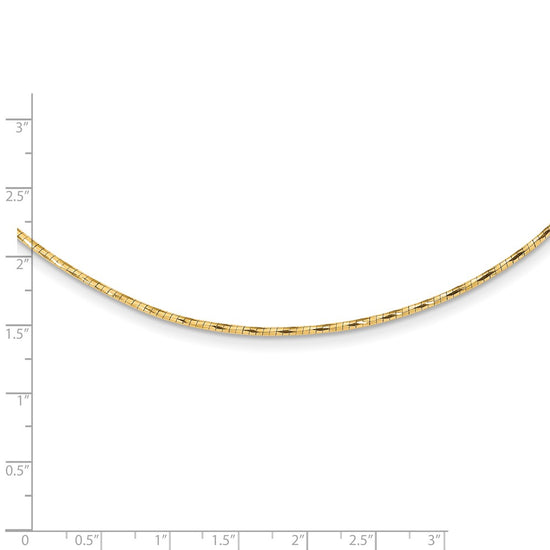 14K Polished Diamond-cut 1.25mm 18 inch Round Twisted Omega Necklace Plus 2 inch Heart Chain Extender