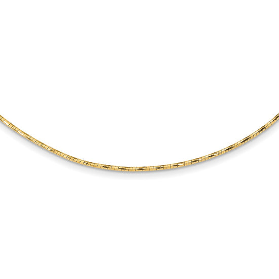 14K Polished Diamond-cut 1.25mm 18 inch Round Twisted Omega Necklace Plus 2 inch Heart Chain Extender