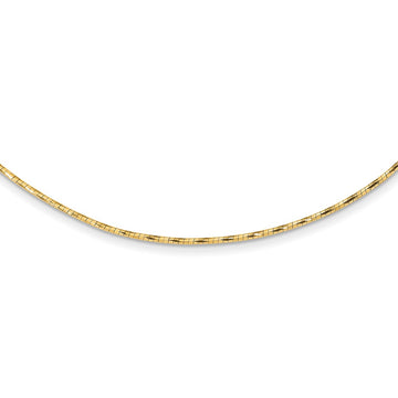 14K Polished Diamond-cut 1.25mm 18 inch Round Twisted Omega Necklace Plus 2 inch Heart Chain Extender