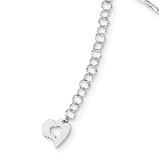 14K White Gold Polished Diamond-cut 1.25mm 18 inch Round Twisted Omega Necklace Plus 2 inch Heart Chain Extender
