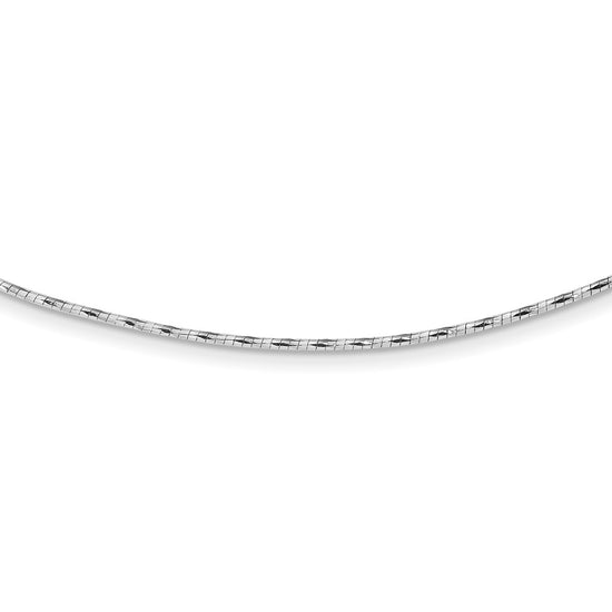 14K White Gold Polished Diamond-cut 1.25mm 18 inch Round Twisted Omega Necklace Plus 2 inch Heart Chain Extender